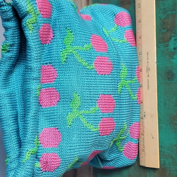 The Sak Teal and Pink Cherry Crochet Handbag Purse w/ Sequin Detail ~Y2K~ - Picture 6 of 14